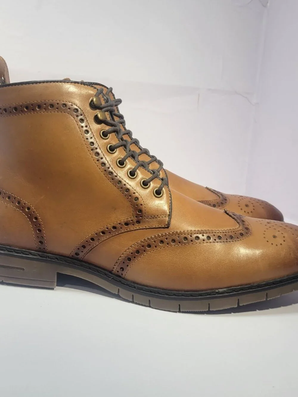 Steve Madden P-Candid Men's Size 11.5 Brown Leather Side Zip Wingtip Ankle Boots
